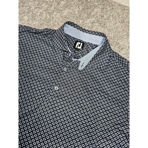 Footjoy Men's L Lysle Ogee Print Performance Golf Polo Shirt Black White Royal